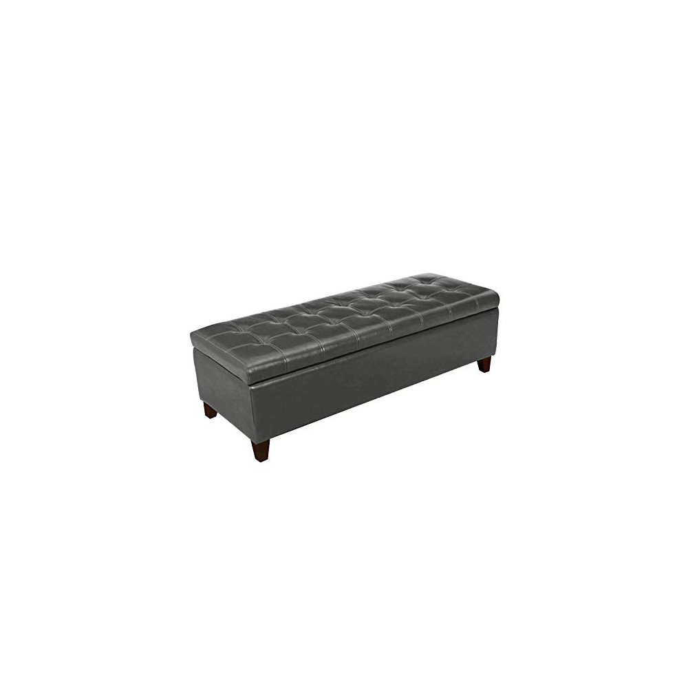 Homebeez Faux Leather Storage Ottoman Bench Tufted Rectangular Foot Rest Stool, 51"  Gray 