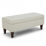 CHITA Channel Tufted Storage Ottoman Bench, Square Faux Leather Ottoman with Storage for Living Room Bed, Light Grey