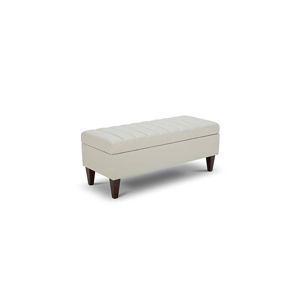 CHITA Channel Tufted Storage Ottoman Bench, Square Faux Leather Ottoman with Storage for Living Room Bed, Light Grey