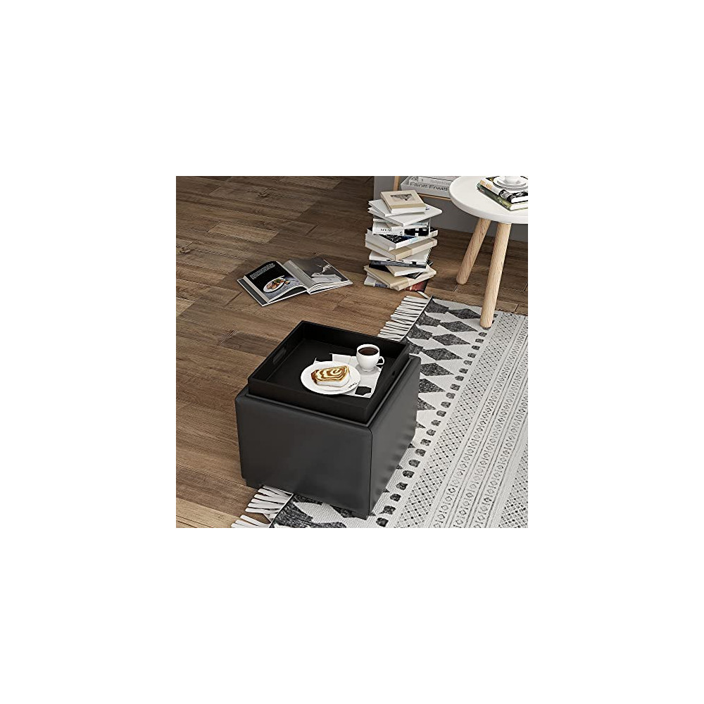 CHITA Faux Leather Storage Ottoman Cube, Footrest Stool Seat Universe