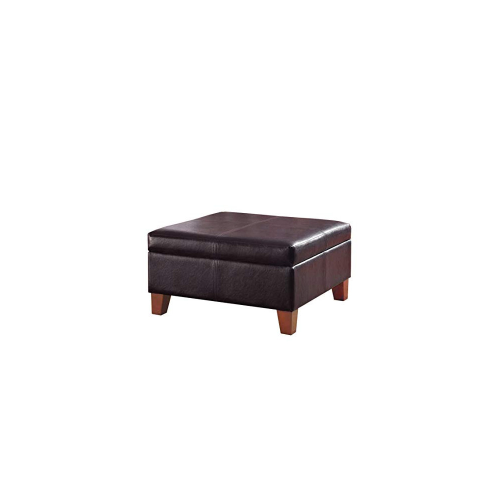 HomePop Faux Leather Square Storage Ottoman Coffee Table with Wood Legs, Brown