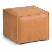 SIMPLIHOME Brody Square Pouf, Footstool, Upholstered in Distressed Brown Faux Leather, for the Living Room, Bedroom and Kids 