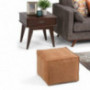 SIMPLIHOME Brody Square Pouf, Footstool, Upholstered in Distressed Brown Faux Leather, for the Living Room, Bedroom and Kids 