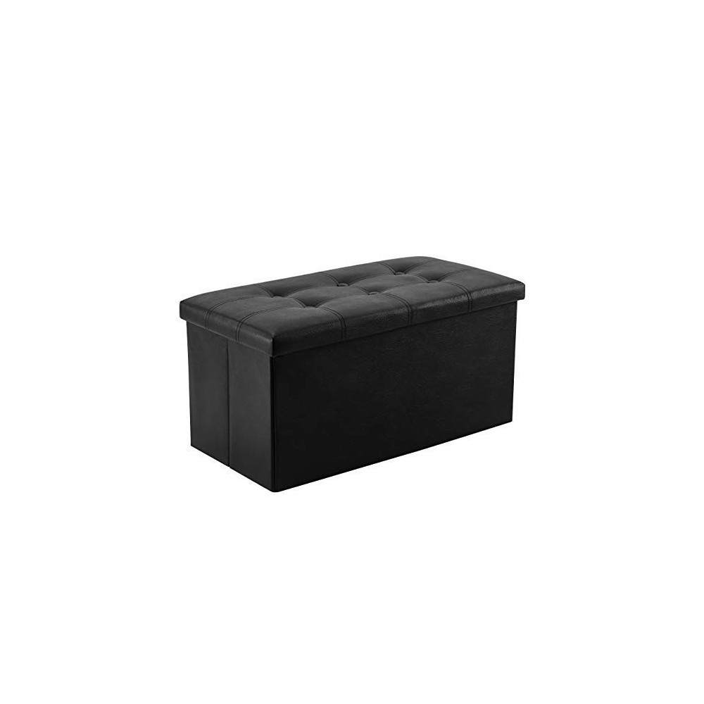 YOUDENOVA 30 inches Folding Storage Ottoman, 80L Storage Bench for Bedroom and Hallway, Faux Leather Black Footrest with Foam
