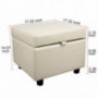 Tufted Leather Square Flip Top Storage Ottoman Cube Foot Rest