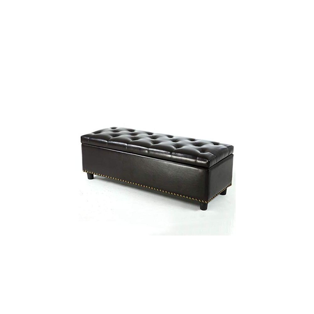 BELLEZE Modern Luxury Button-Tufted Ottoman Bench Footrest Upholstered Faux Leather Decor for Living Room, Entryway, or Bedro