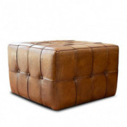 ASHCROFT Bumble Mid-Century Modern 27.5-inch Square Genuine Leather Ottoman in Brown
