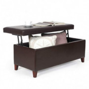Homebeez Modern Faux Leather Lift Top Coffee Table Storage Ottoman Bench  Brown 
