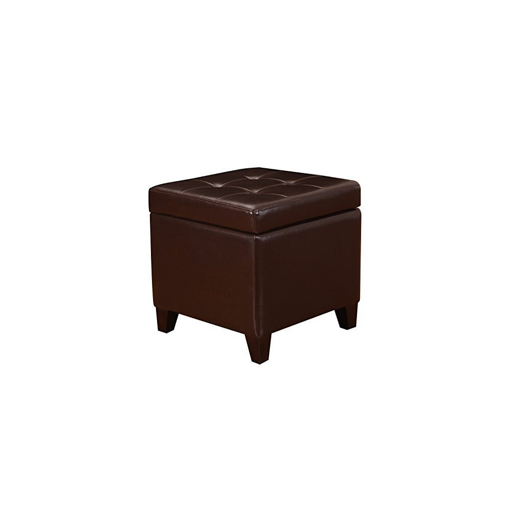 Adeco Bonded Leather Square Tufted Footstool, 18", Brown Storage Ottomans,