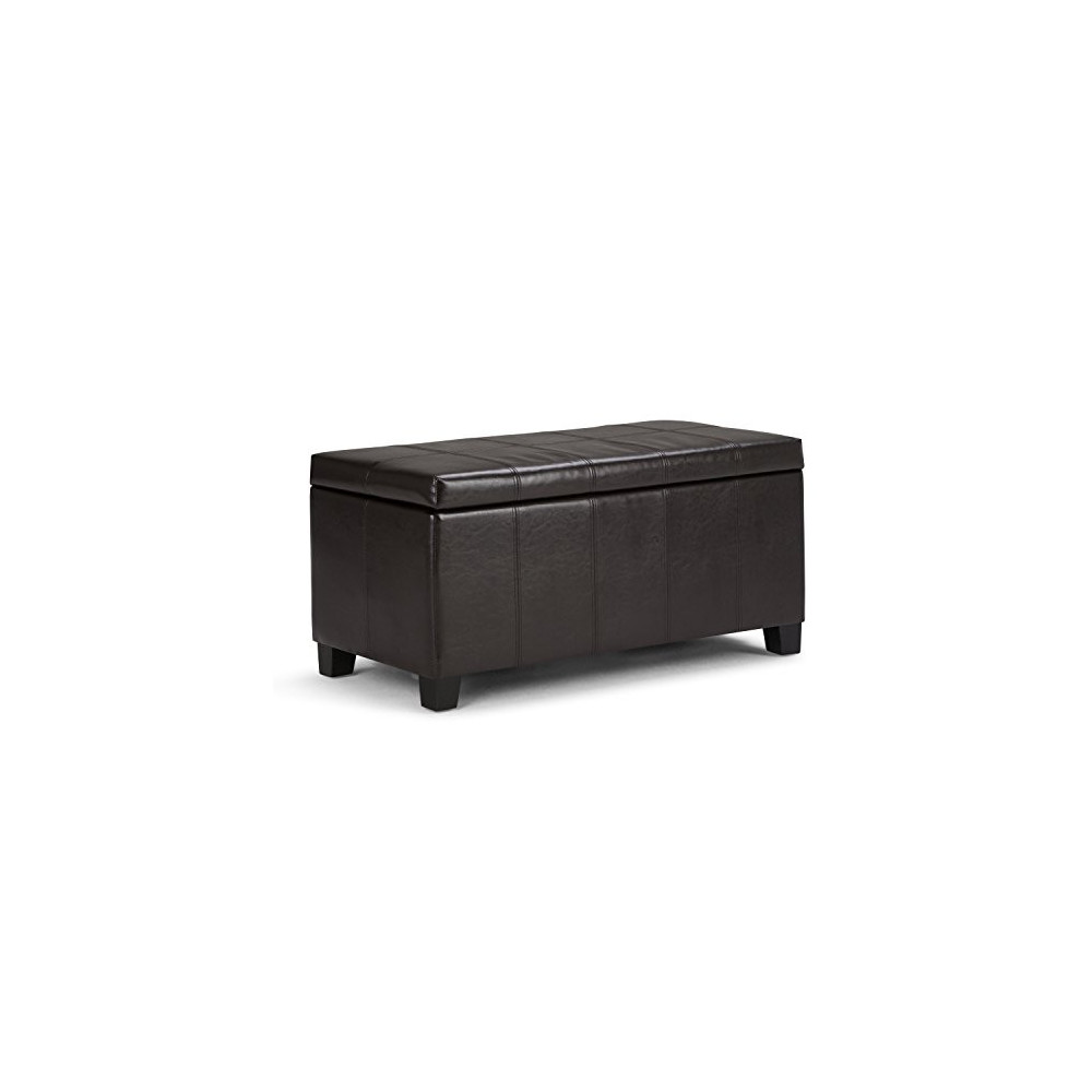 SIMPLIHOME Dover 36 inch Wide Rectangle Lift Top Storage Ottoman Bench in Upholstered Tanners Brown Faux Leather, Footrest St