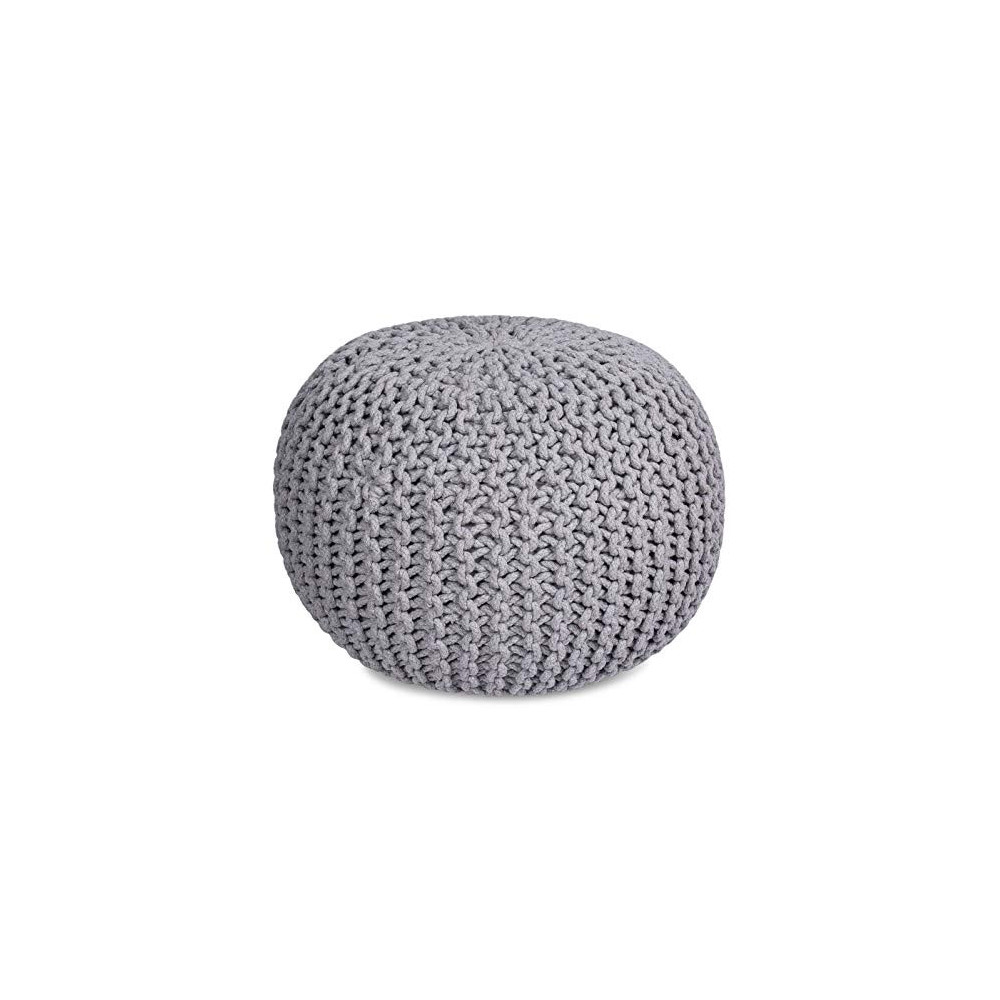 BIRDROCK HOME Round Pouf Foot Stool Ottoman - Knit Bean Bag Floor Chair - Cotton Braided Cord - Great for The Living Room, Be