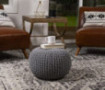 BIRDROCK HOME Round Pouf Foot Stool Ottoman - Knit Bean Bag Floor Chair - Cotton Braided Cord - Great for The Living Room, Be