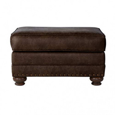Roundhill Furniture Leinster Faux Leather Ottoman with Antique Bronze Nailheads in Espresso