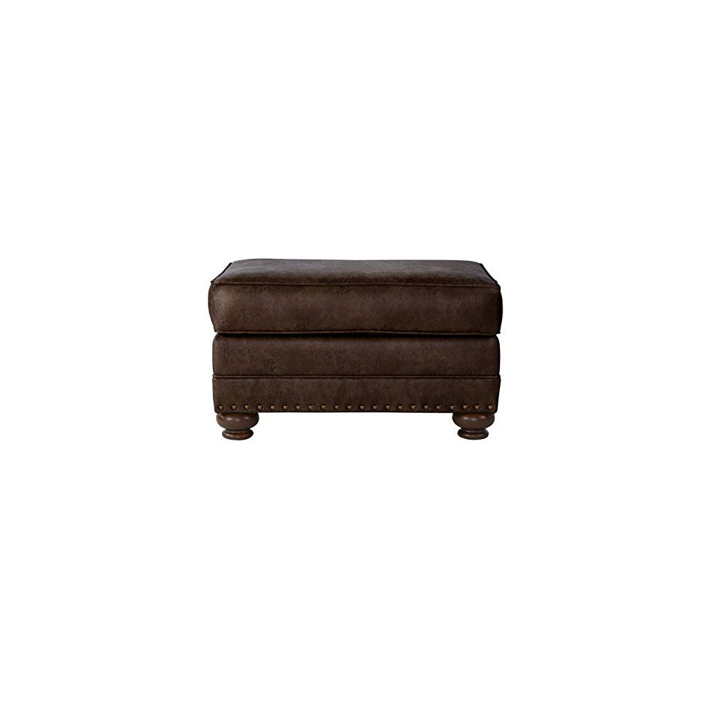 Roundhill Furniture Leinster Faux Leather Ottoman with Antique Bronze Nailheads in Espresso