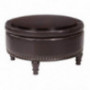 OSP Home Furnishings Augusta Round Storage Ottoman with Decorative Nailheads and Flip Over Lid with Serving Tray Surface, Esp
