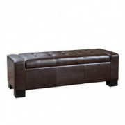 Rothwell Contemporary Tufted Bonded Leather Storage Ottoman Bench, Brown