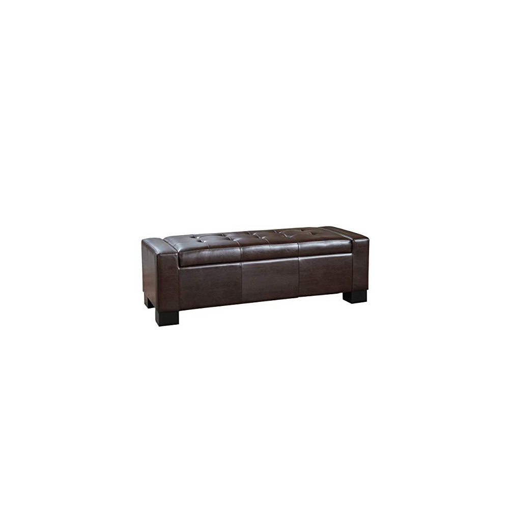 Rothwell Contemporary Tufted Bonded Leather Storage Ottoman Bench, Brown