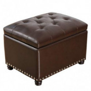 Adeco Bonded Leather Square Tufted Storage Footstool, 18" ottoman, Dark Brown