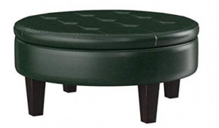 Round Upholstered Storage Ottoman with Tufted Top Dark Brown