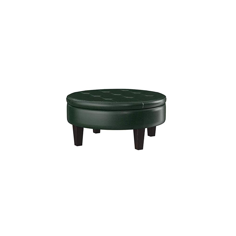 Round Upholstered Storage Ottoman with Tufted Top Dark Brown