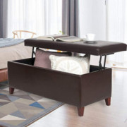 Joveco 42" Storage Bench Ottoman Footstool- Lift Top Coffee Table Ottoman- Brown Faux Leather Ottoman with Storage- End of Be
