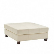WOVENBYRD 40-Inch Square Faux Leather Ottoman with Pillowtop and Exposed Stitching, Cream