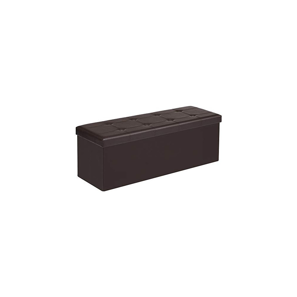 SONGMICS 43 Inches Folding Ottoman Bench, Storage Chest Footrest Padded Seat, Faux Leather, Brown ULSF703
