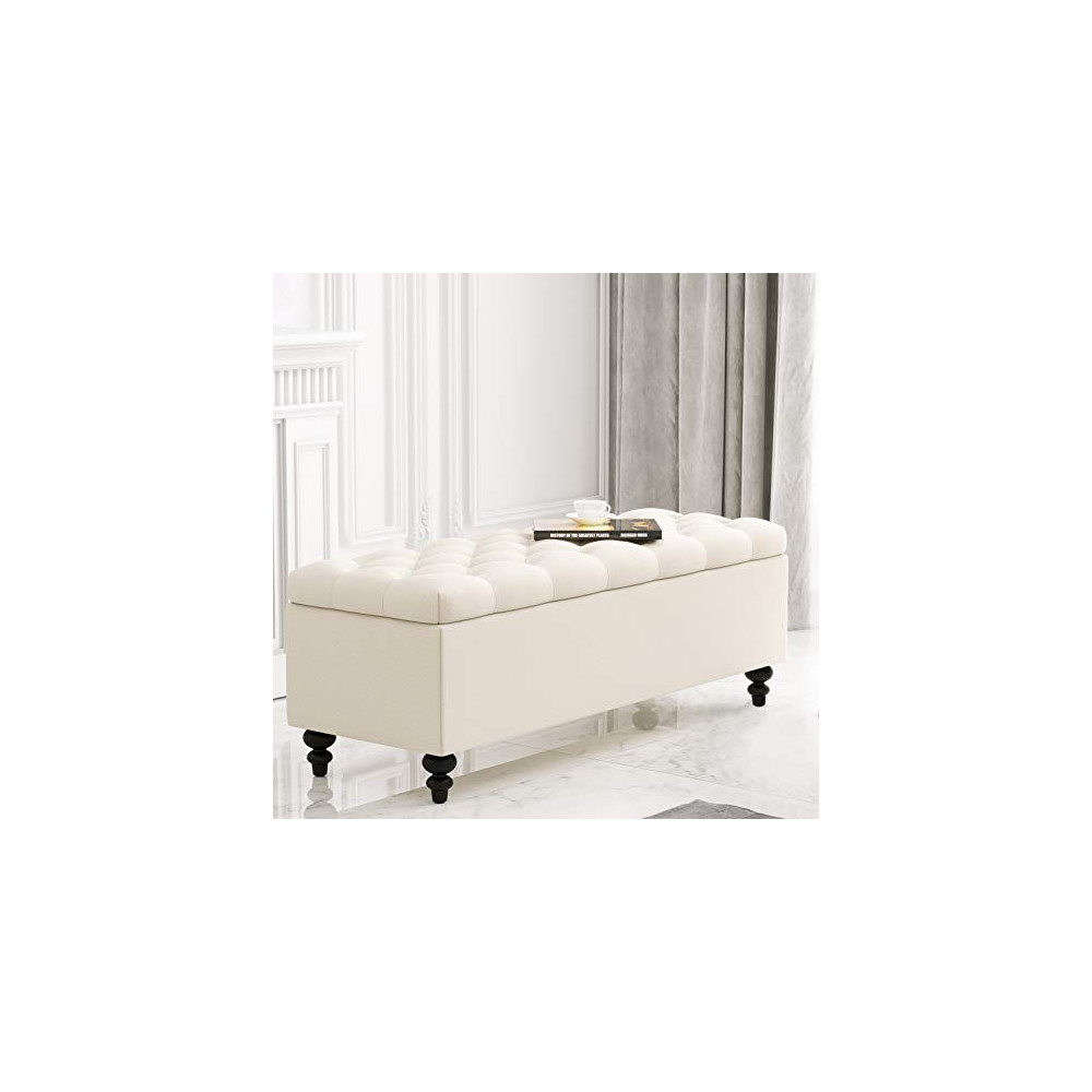 HUIMO Ottoman with Storage, 51-inch Storage Ottoman Bench with Button-Tufted, Bedroom Bench Safety Hinge Ottoman in Upholster