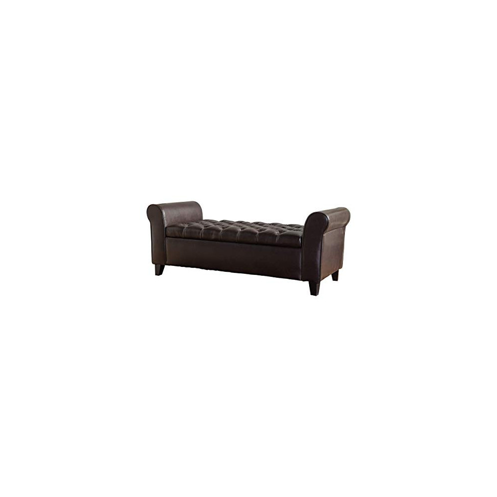 Christopher Knight Home Keiko Contemporary Rolled Arm Storage Ottoman Bench, Brown and Dark, 19.75”D x 50.00”W x 20.5”H