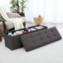 Ornavo Home Foldable Tufted Linen Large Storage Ottoman Bench Foot Rest Stool/Seat - 15" x 45" x 15"  Charcoal 