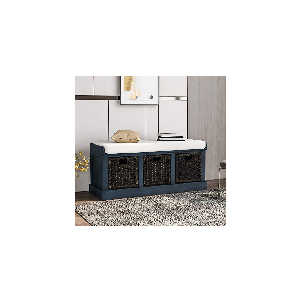 Merax Storage Bench Entryway Storage Bench with 3 Removable Basket, Shoe Bench Fully Assemble Storage Bench with Removable Cu