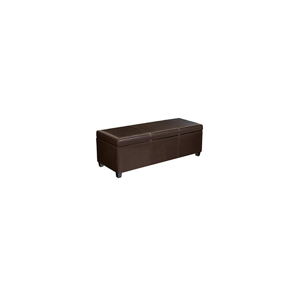 FIRST HILL FHW Madison Rectangular Faux Leather Storage Ottoman Bench, Large, Espresso Brown