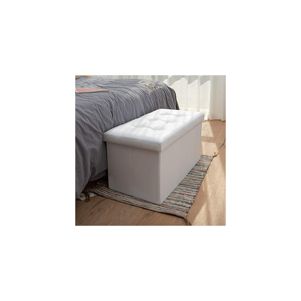 COSYLAND Ottoman Bench with Storage 30x15x15 inches White Ottoman for Room Folding Leather Ottoman Footrest Footstool Rectang