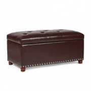 Deco De Ville Rectangle Lift Top Storage Ottoman Bench, Faux Leather Tufted Bedroom Bench with Nailhead Trim, Solid Wood Legs