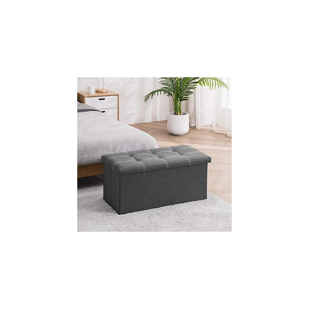 Youdesure 30 Inches Folding Storage Ottoman Bench, Padded Seat Footrest Stool with 80L Storage Space, End of Bed Ottoman, Hol