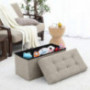 Ornavo Home Foldable Tufted Linen Large Storage Ottoman Bench Foot Rest Stool/Seat - 15" x 30" x 15"  Beige 