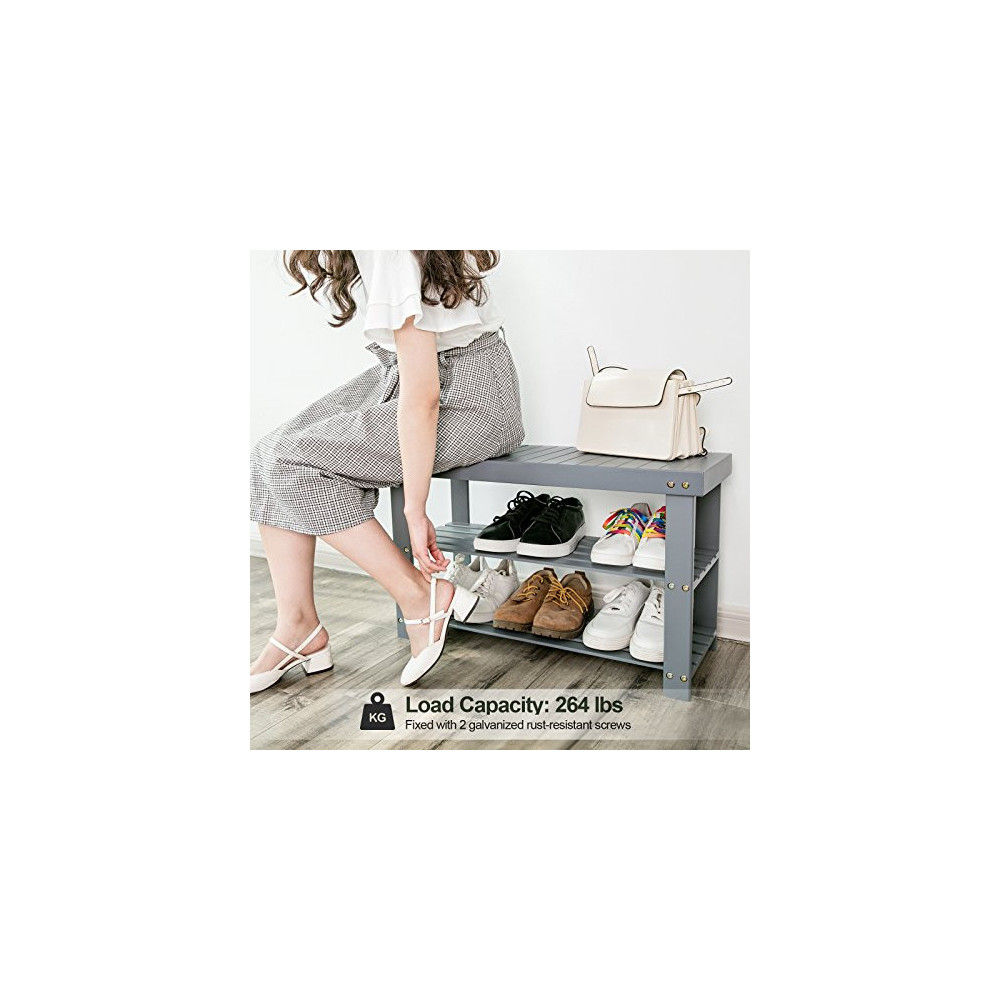 SONGMICS Sturdy Shoe Rack Bench,3Tier Bamboo Shoe Universe Furniture