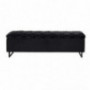 Inspired Home Velvet Storage Ottoman - Hand Woven Entryway Bench with Storage and Foot Rest, Navea, Black
