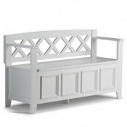 SIMPLIHOME Amherst SOLID WOOD 48 inch Wide Entryway Storage Bench with Safety Hinge, Multifunctional Transitional inWhite