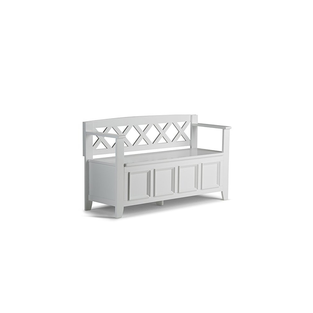SIMPLIHOME Amherst SOLID WOOD 48 inch Wide Entryway Storage Bench with Safety Hinge, Multifunctional Transitional inWhite