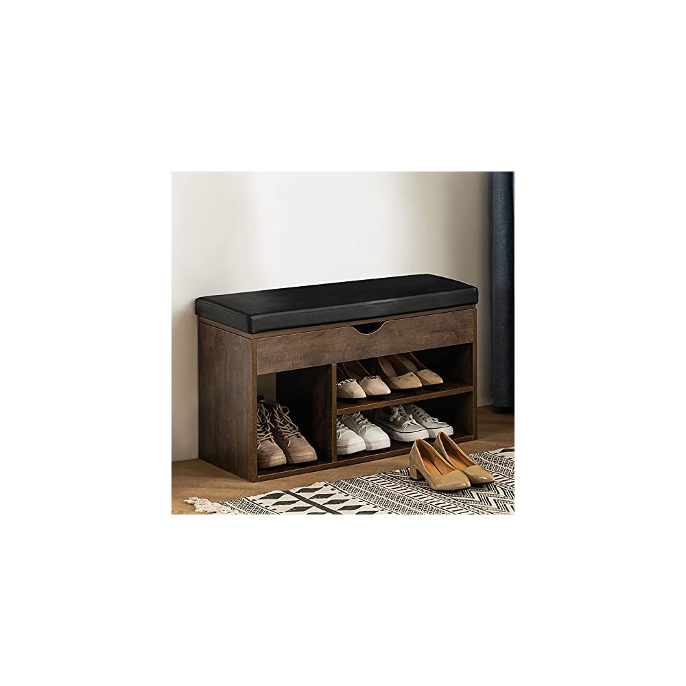 APICIZON Shoe Storage Bench, Entryway Bench with Flip-up Padded Cushion and Storage Space, 2-Tier & 1- Hidden Compartment Sho