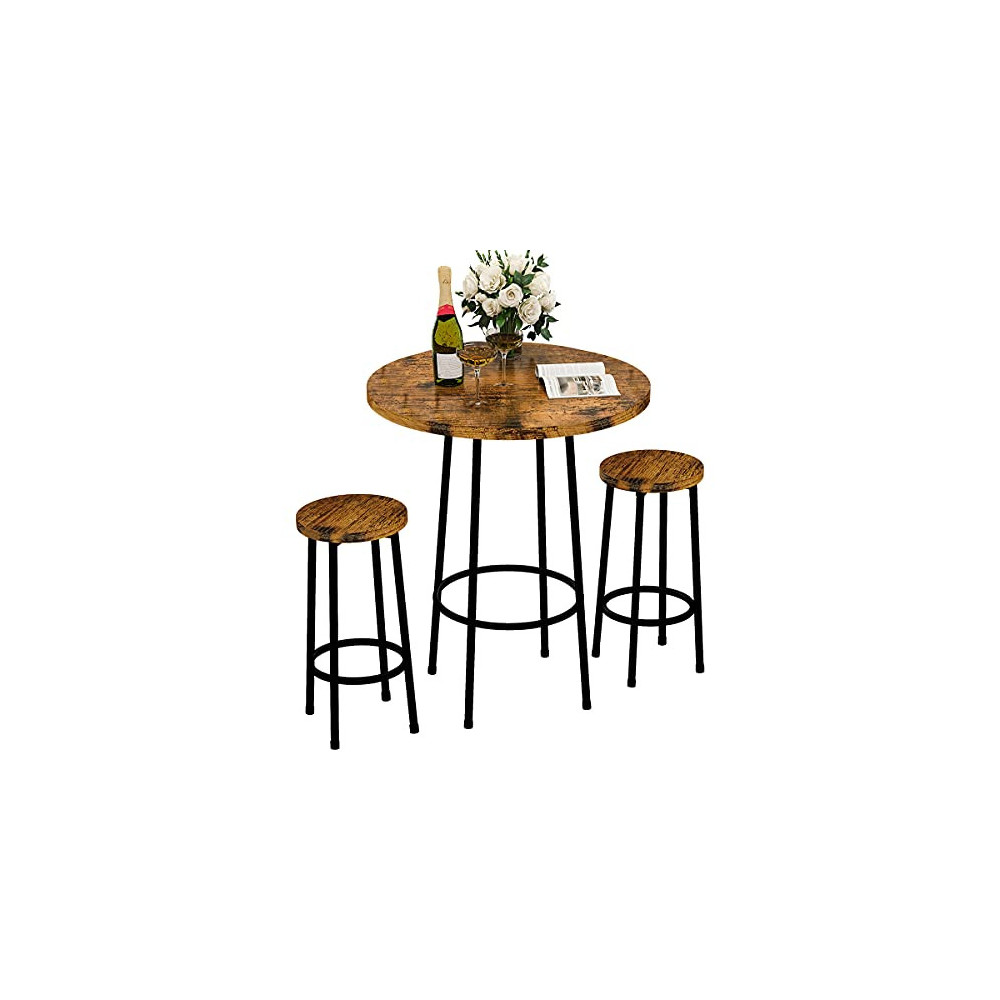 Recaceik 3 Piece Pub Dining Set, Modern Round bar Table and Stools for 2 Kitchen Counter Height Wood Top Bistro Easy Assemble