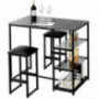 MELLCOM 3-Piece Pub Dining Set, Small Space Kitchen Table Set for 2 People Pub Bar Table with 3 Open Glass Storage Shelves an