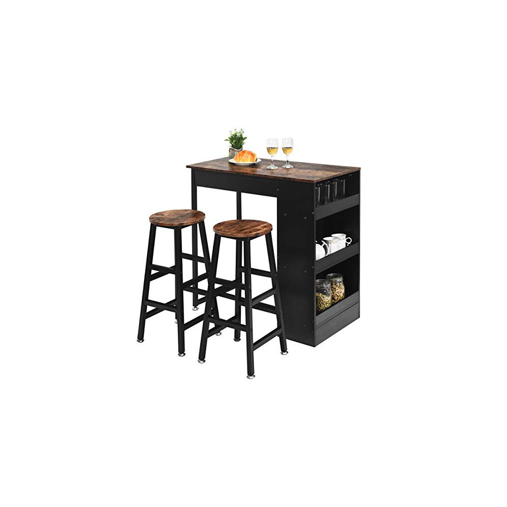 Giantex 3 Piece Pub Dining Set, Wooden Counter Height Table Set with 2 Bar Stools, Industrial Bar Table Set, Sturdy Kitchen T