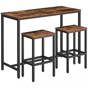 HOOBRO Bar Table Set, 47.2” Rectangular Kitchen Pub Dining Coffee Table and 2 Bar Stools, 3-Piece Breakfast Table Set for Kit