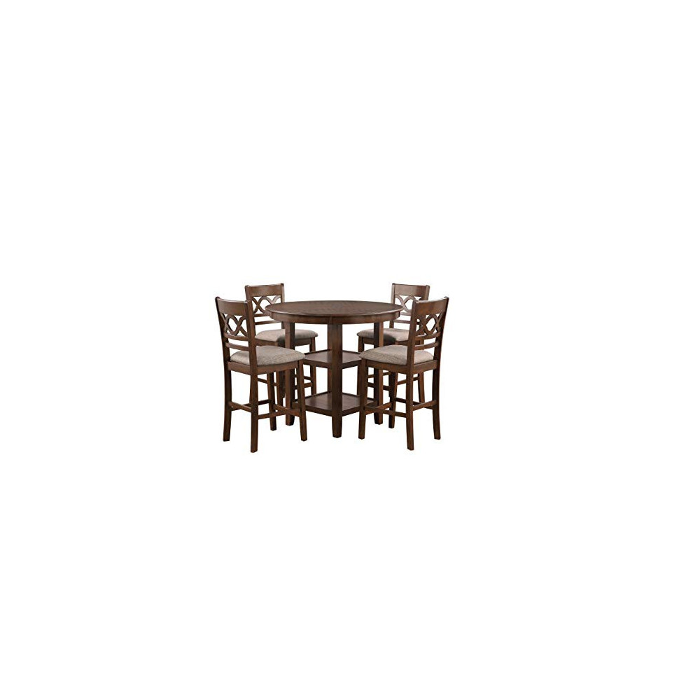 New Classic Furniture Cori 5-Piece Round Counter Set with 1 Dining Table and 4 Chairs, 42-Inch, Cherry