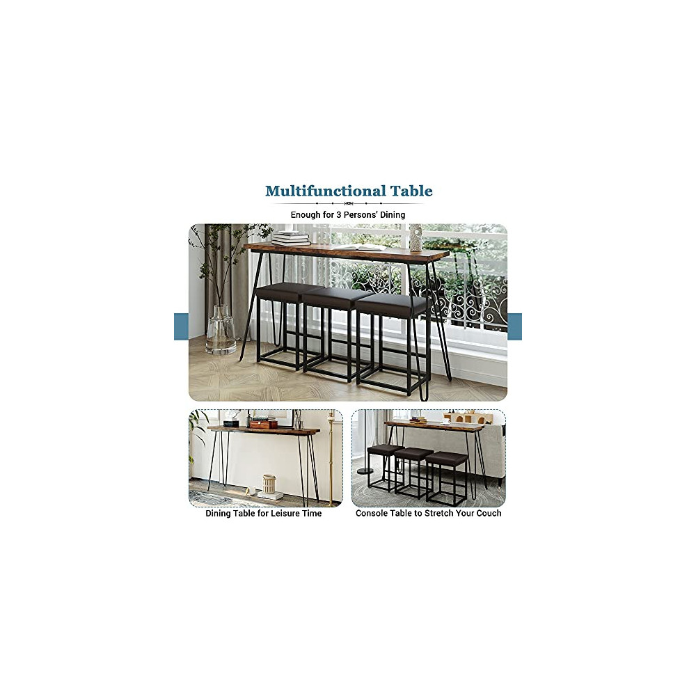 4Piece Counter Height Extra Long Dining Table Set, Bar Table Set