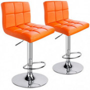 Leopard Bar Stools, Modern PU Leather Adjustable Swivel Bar Stool with Back, Set of 2  Orange 