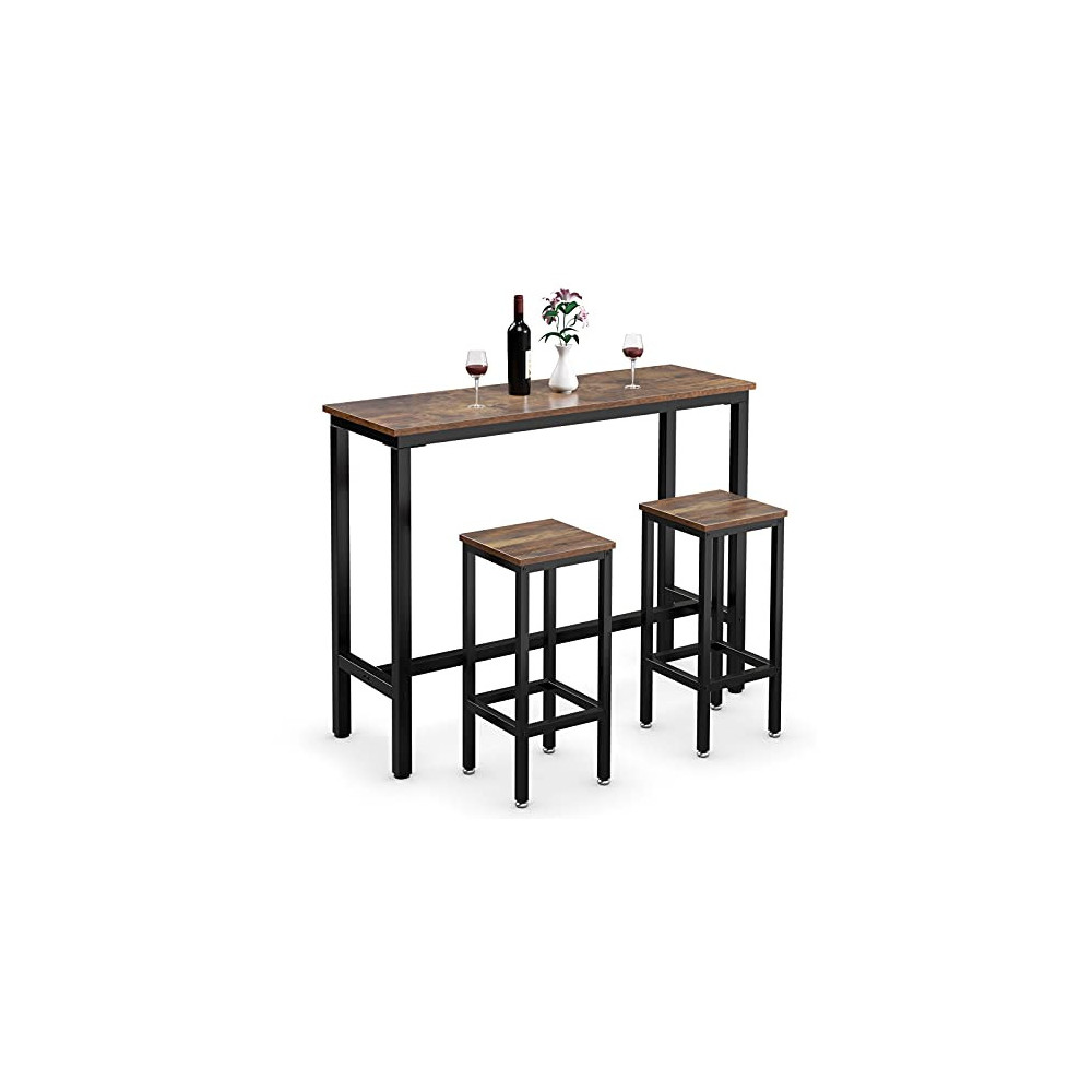 COSTWAY 3-Piece Bar Table Set, 39.5” Bar Table with 2PC 28” Bar Stools, Pub Height Dinning Table Set with Counter Height Back