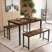 Recaceik 3 PCS Dining Table Set, Modern Kitchen Table and Chairs for 2-4, Wood Pub Bar Table Benches Set Perfect for Breakfas
